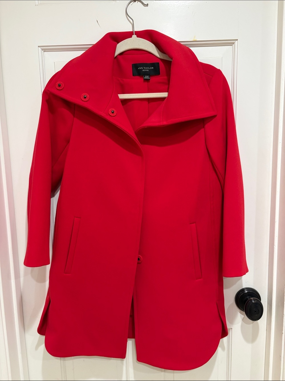 Ann Taylor Vibrant Red Funnel Collar Trench Coat